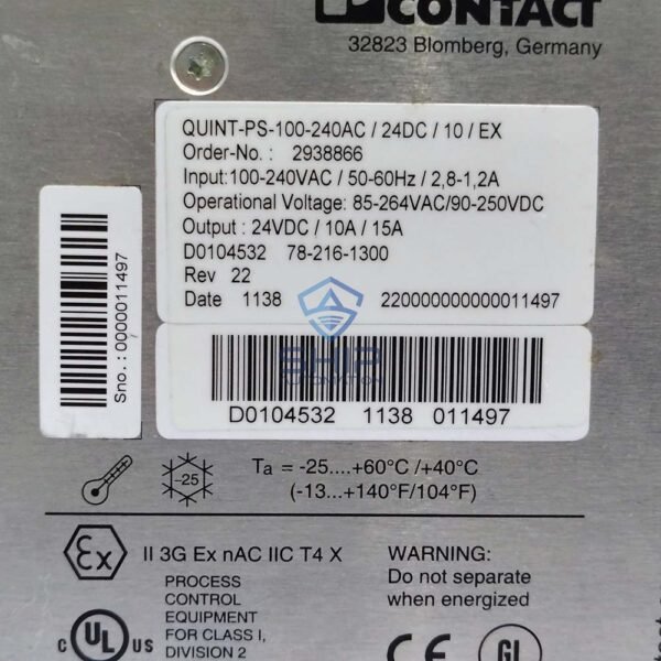 Phoenix Contact QUINT-PS-100-240AC/24DC/10/EX | Power Supply Unit (2938866)