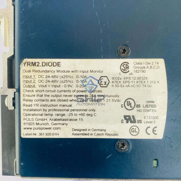 Puls Power YRM2 DIODE | Dual Redundancy Module With Input Monitor 5 Puls Power YRM2 DIODE | Dual Redundancy Module With Input Monitor