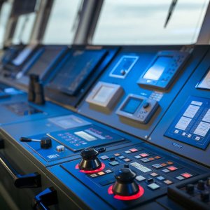 Wheelhouse control board of modern industry ship; Shutterstock ID 1763744888; purchase_order: -; job: -; Name of competition (if applicable): -; other: -